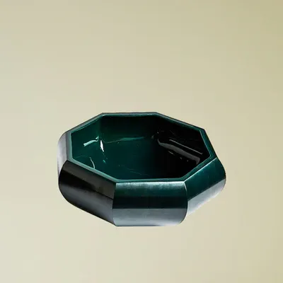 Glass eight sided open flower vase (dark green)