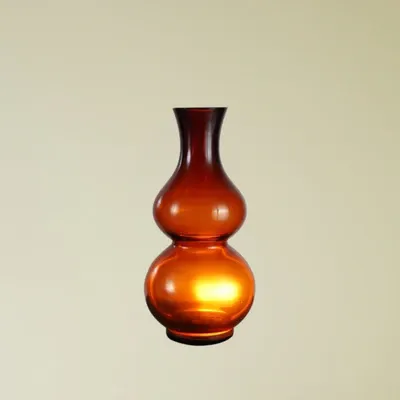 Long mouthed gourd shaped glass vase (amber)